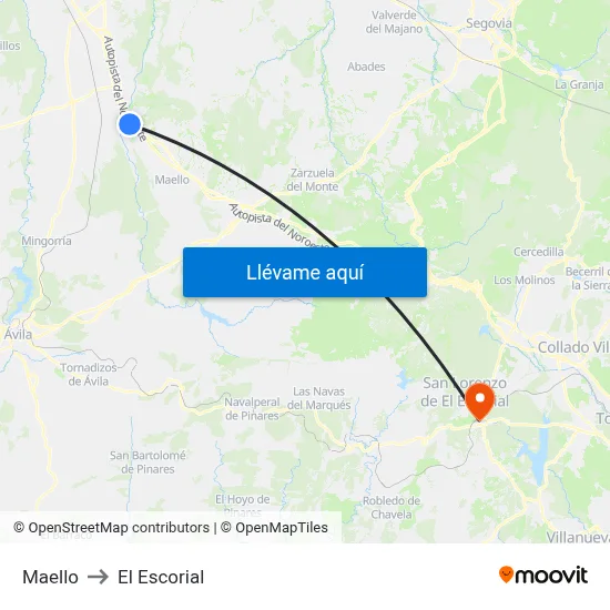 Maello to El Escorial map