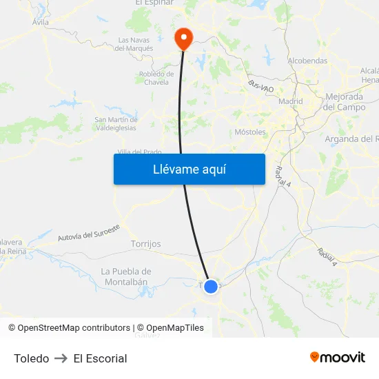 Toledo to El Escorial map