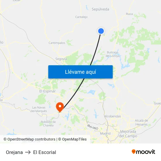 Orejana to El Escorial map
