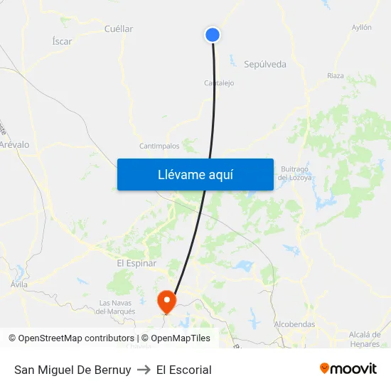 San Miguel De Bernuy to El Escorial map