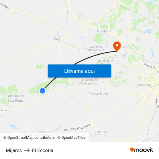 Mijares to El Escorial map