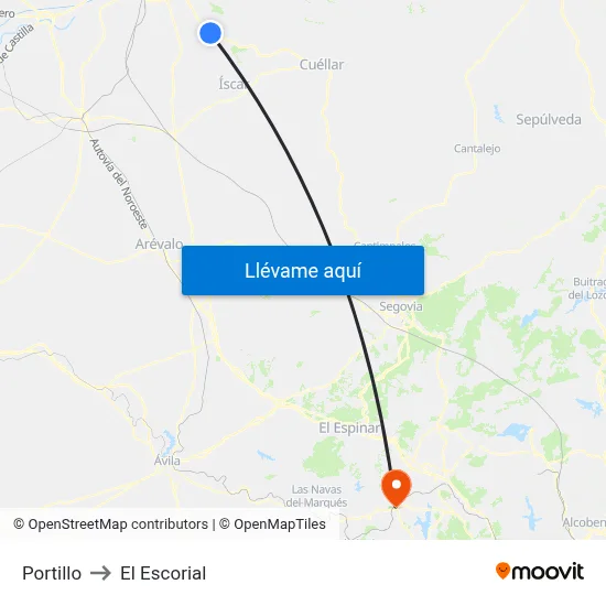 Portillo to El Escorial map