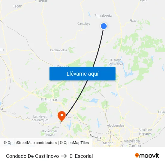 Condado De Castilnovo to El Escorial map