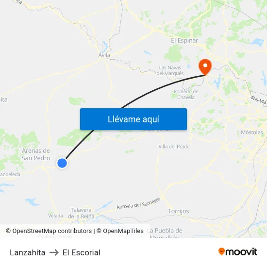 Lanzahíta to El Escorial map