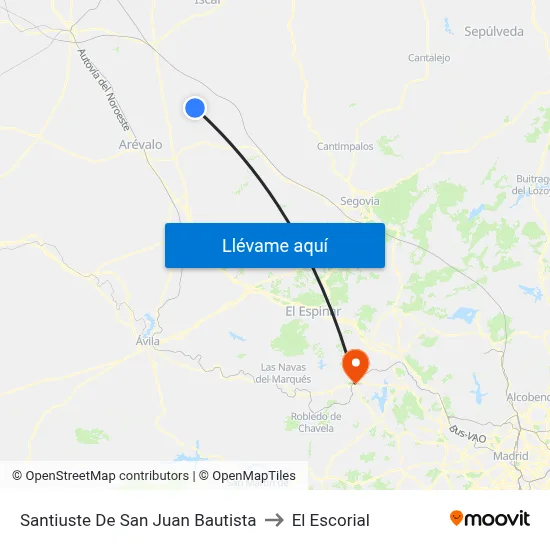Santiuste De San Juan Bautista to El Escorial map