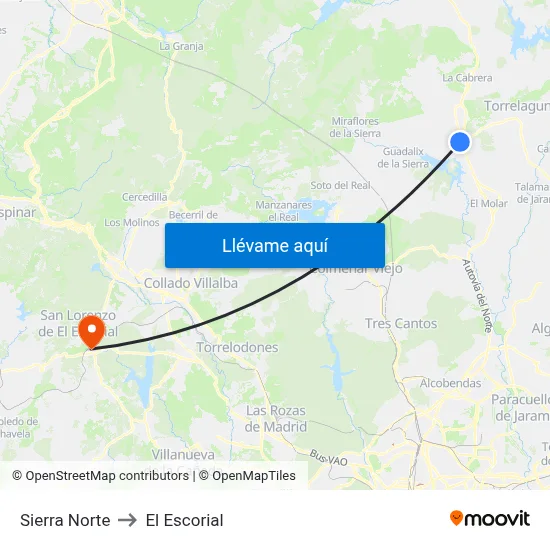 Sierra Norte to El Escorial map
