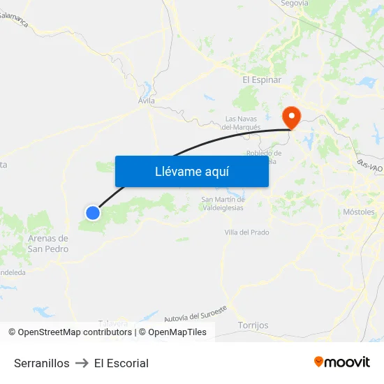 Serranillos to El Escorial map