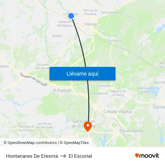 Hontanares De Eresma to El Escorial map