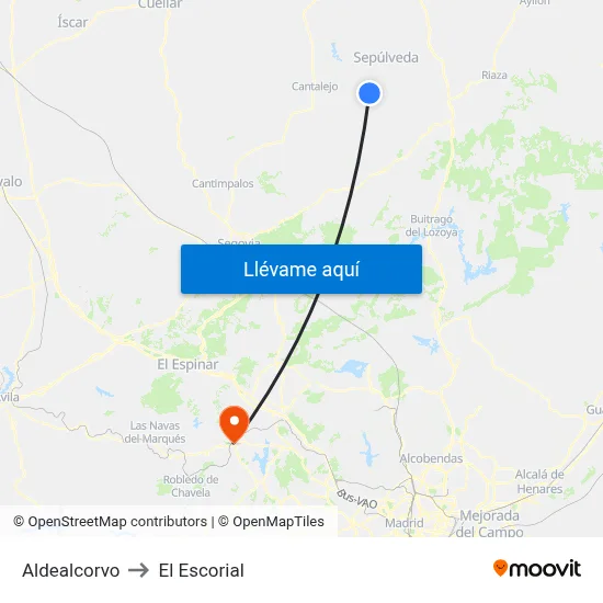 Aldealcorvo to El Escorial map