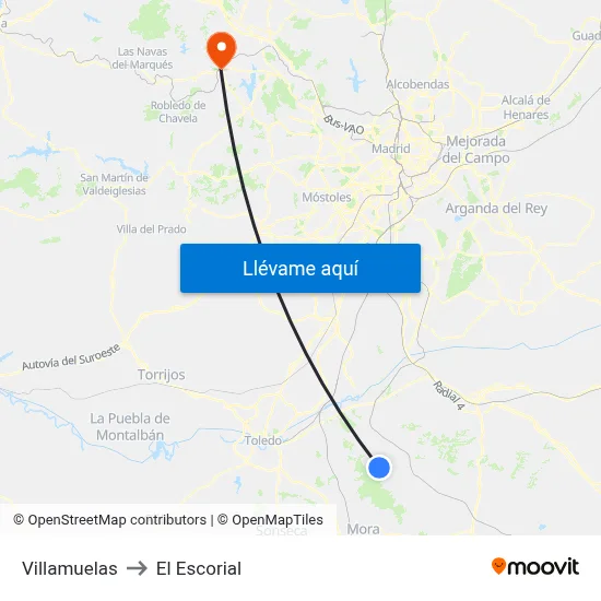Villamuelas to El Escorial map
