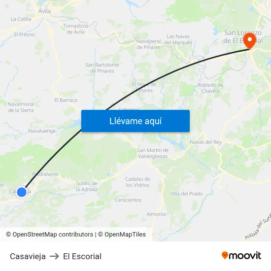 Casavieja to El Escorial map
