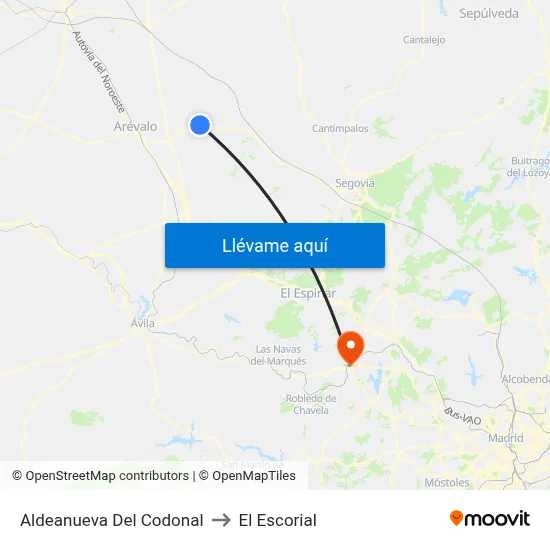 Aldeanueva Del Codonal to El Escorial map