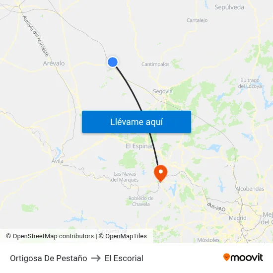 Ortigosa De Pestaño to El Escorial map