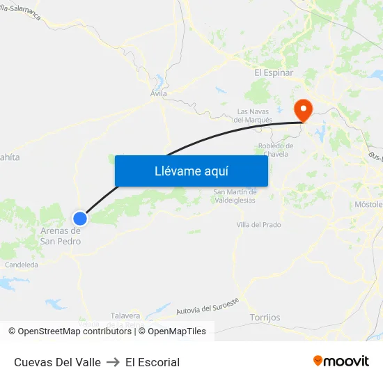 Cuevas Del Valle to El Escorial map