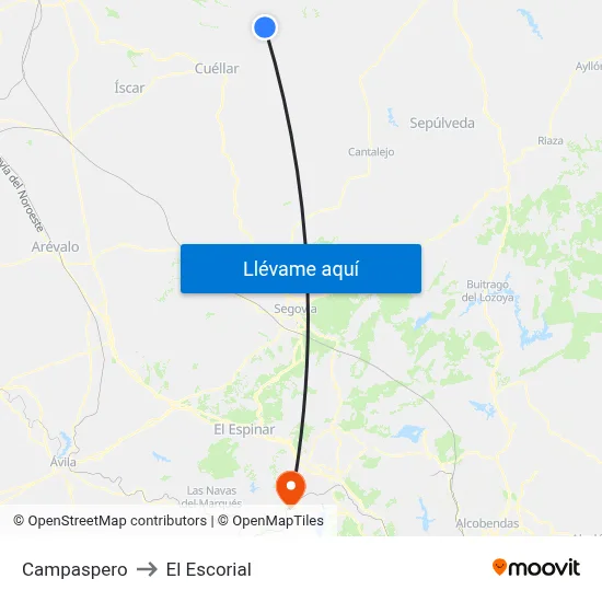 Campaspero to El Escorial map