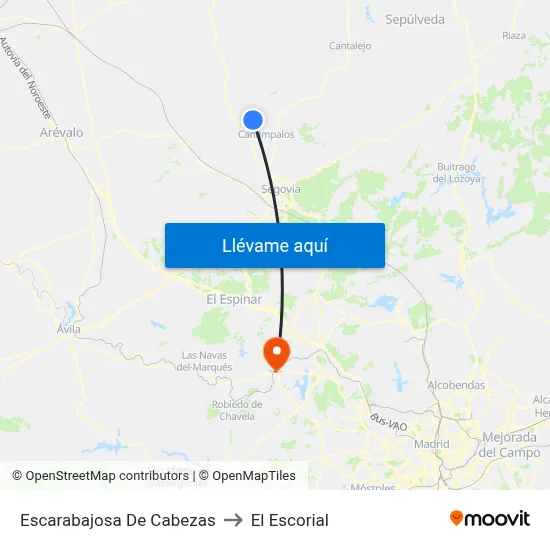 Escarabajosa De Cabezas to El Escorial map