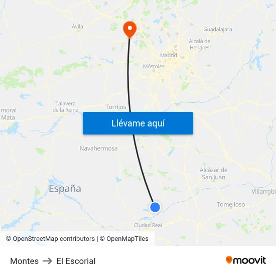 Montes to El Escorial map