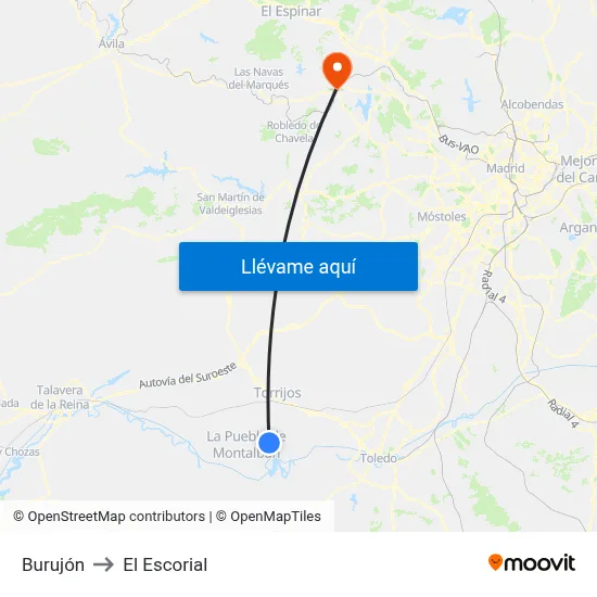 Burujón to El Escorial map