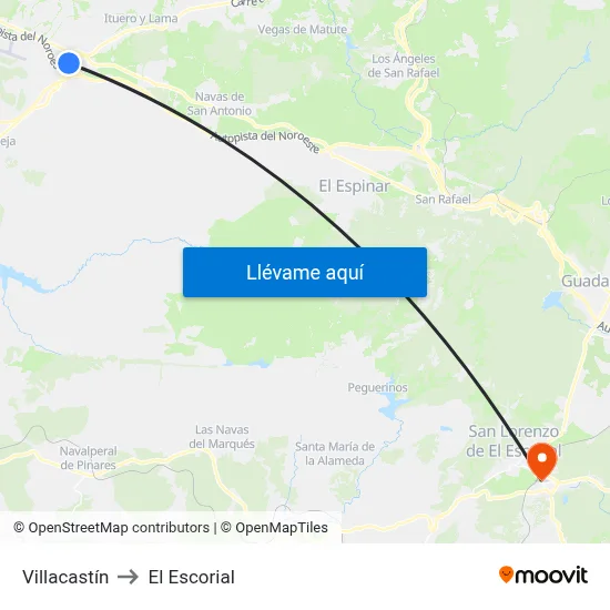 Villacastín to El Escorial map