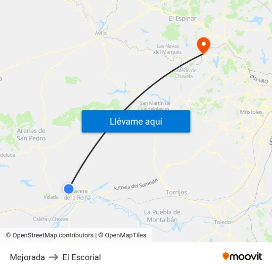 Mejorada to El Escorial map