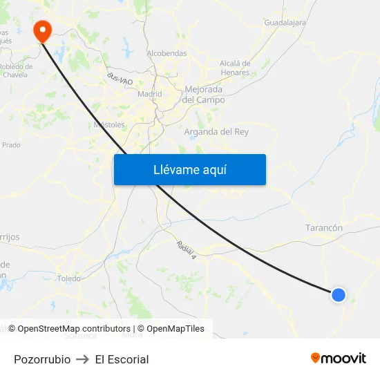 Pozorrubio to El Escorial map