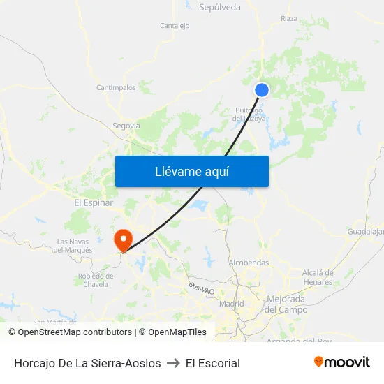Horcajo De La Sierra-Aoslos to El Escorial map