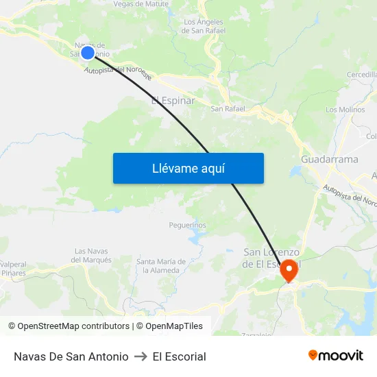 Navas De San Antonio to El Escorial map