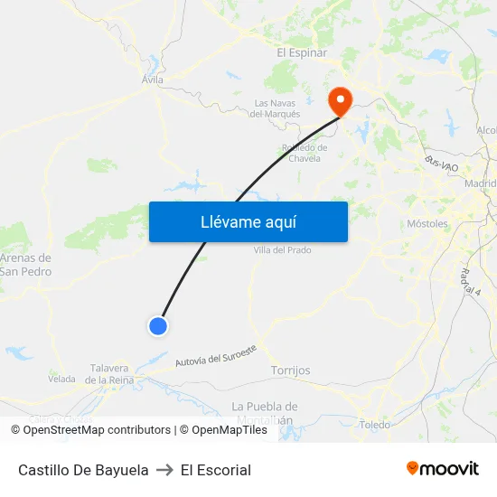 Castillo De Bayuela to El Escorial map