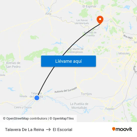 Talavera De La Reina to El Escorial map