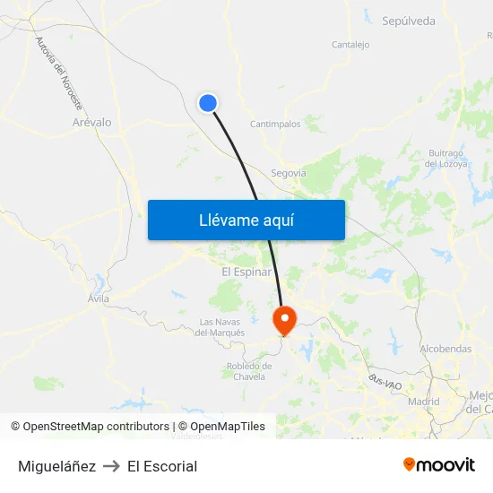 Migueláñez to El Escorial map