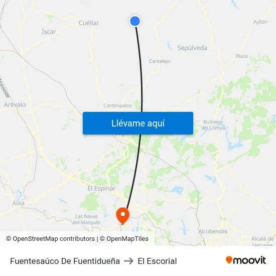 Fuentesaúco De Fuentidueña to El Escorial map