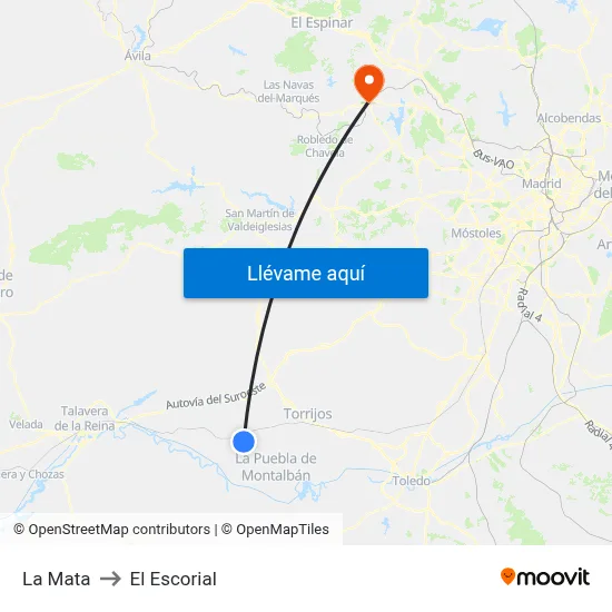 La Mata to El Escorial map