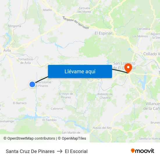 Santa Cruz De Pinares to El Escorial map