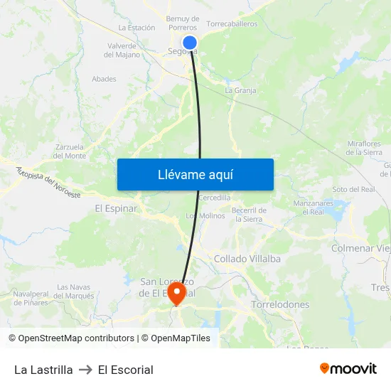 La Lastrilla to El Escorial map