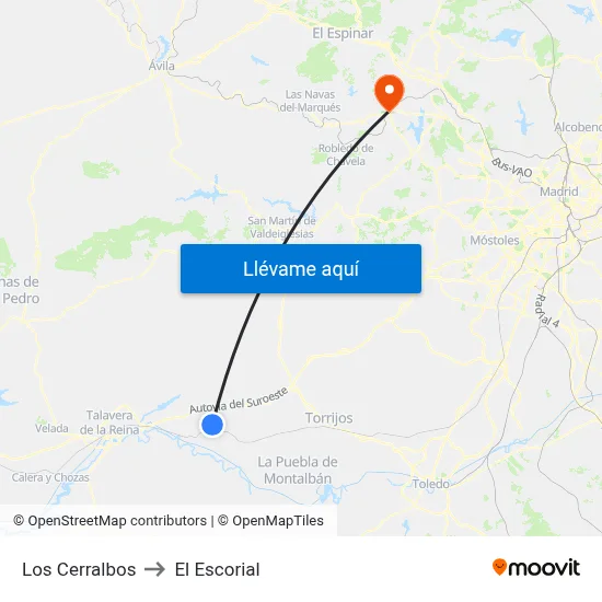Los Cerralbos to El Escorial map