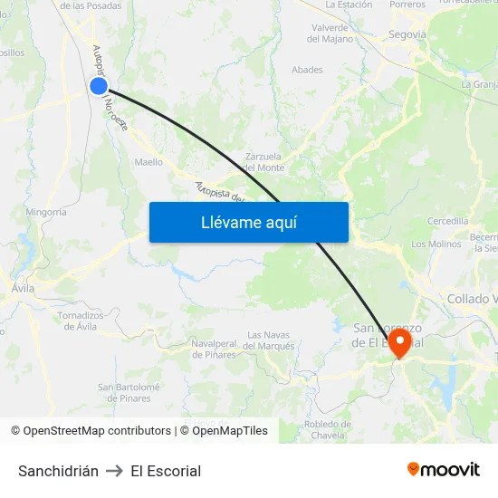 Sanchidrián to El Escorial map