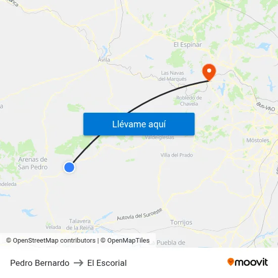 Pedro Bernardo to El Escorial map