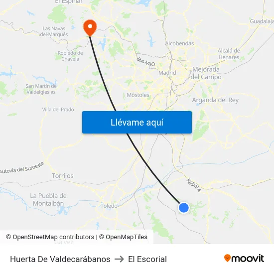 Huerta De Valdecarábanos to El Escorial map