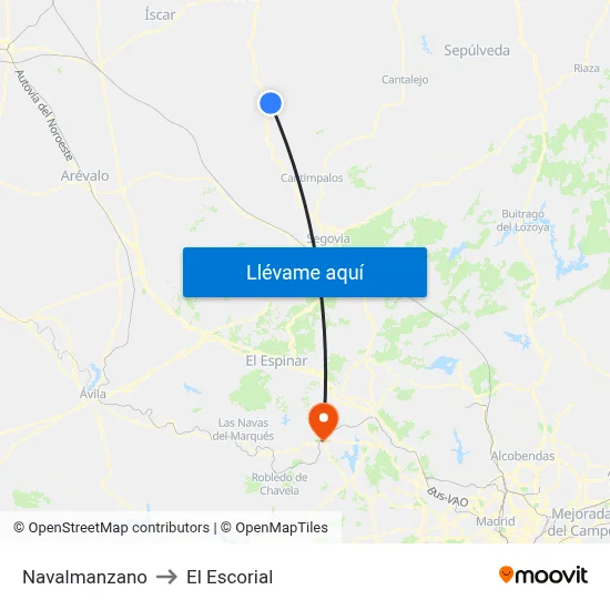 Navalmanzano to El Escorial map