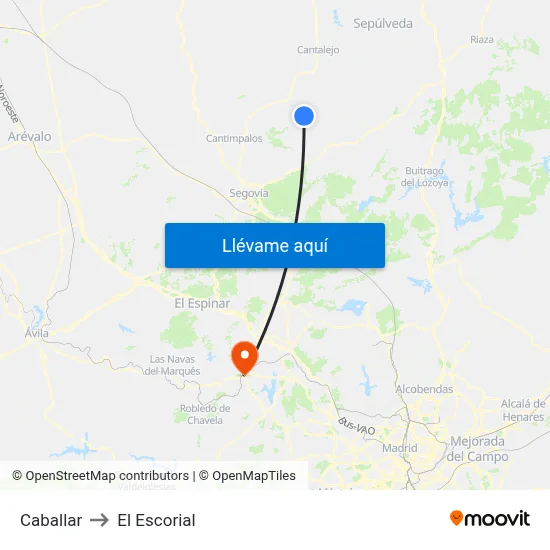 Caballar to El Escorial map