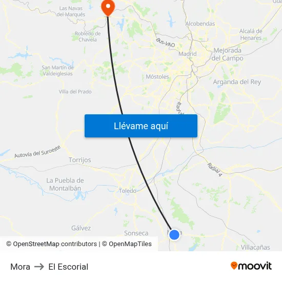 Mora to El Escorial map