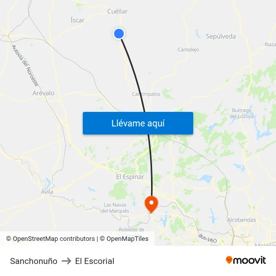 Sanchonuño to El Escorial map