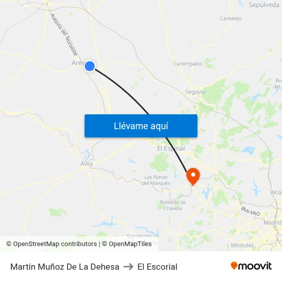 Martín Muñoz De La Dehesa to El Escorial map
