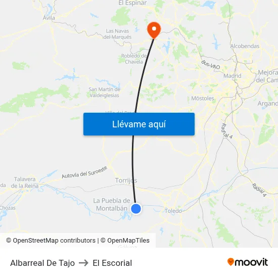 Albarreal De Tajo to El Escorial map