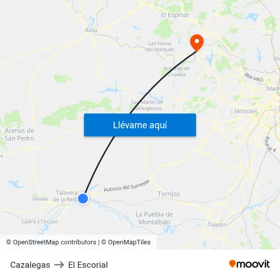 Cazalegas to El Escorial map