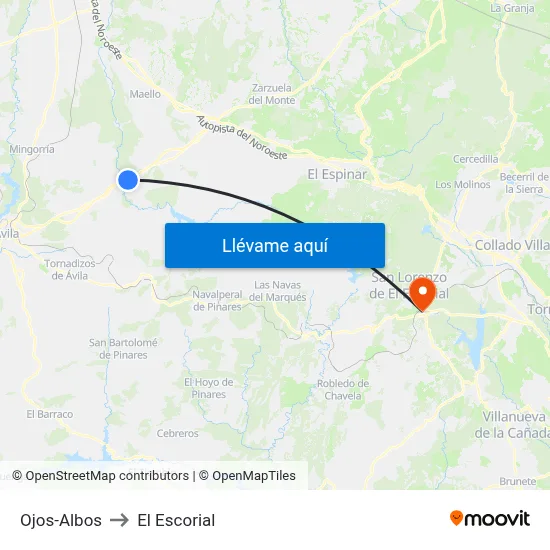 Ojos-Albos to El Escorial map