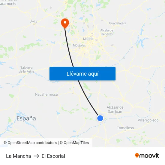 La Mancha to El Escorial map