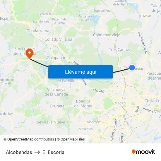Alcobendas to El Escorial map
