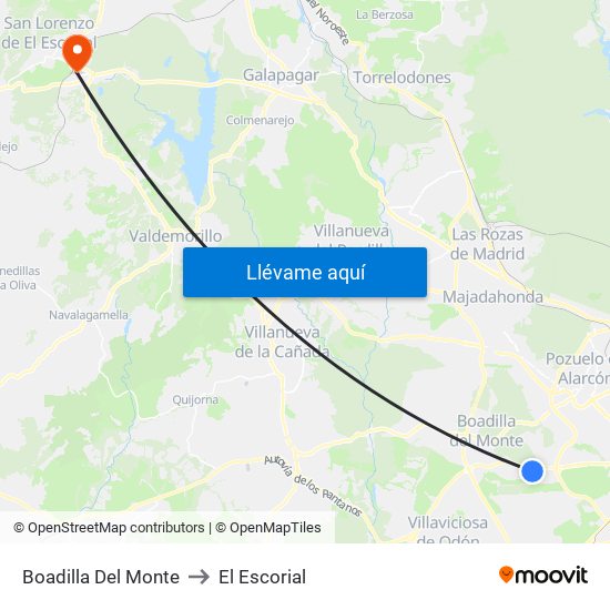 Boadilla Del Monte to El Escorial map