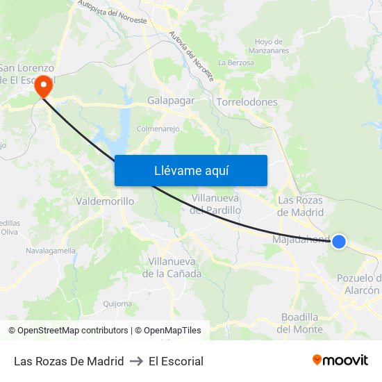 Las Rozas De Madrid to El Escorial map